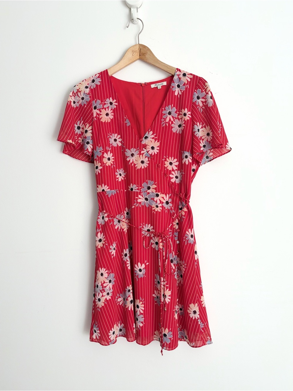 Madewell Retro Floral Pinstripe Tie Waist Mini Dress 8